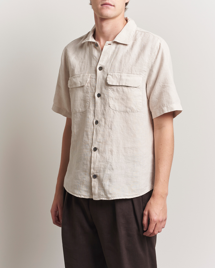 Oscar Jacobson Reg Fit City Linen Shirt Cream