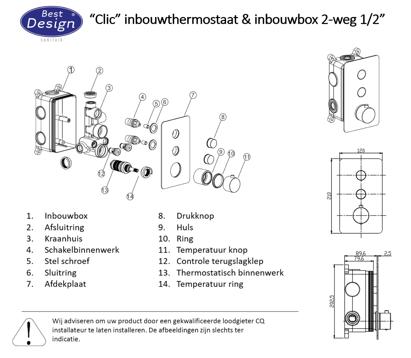 Best Design Dijon 2-weg inbouw thermostaat sunny bronze - brons