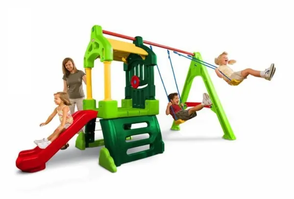 Little Tikes Clubhouse med Gynger og Rutsjebane - Naturfarver