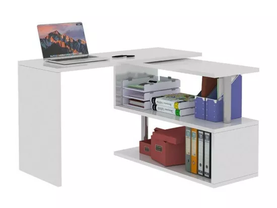 Bureau d'angle 120x50 pivotant 2 étagères multifonctionelle JJOGG