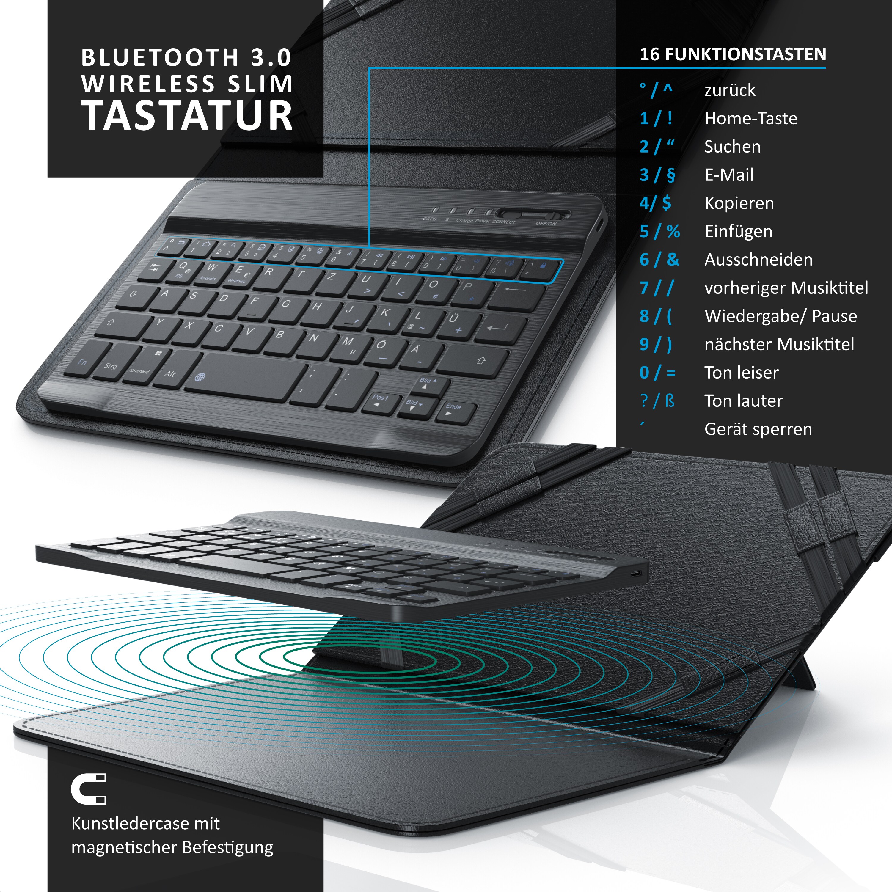 Aplic Tablet-Tastatur, Bluetooth, Kunstledercase für 7-8