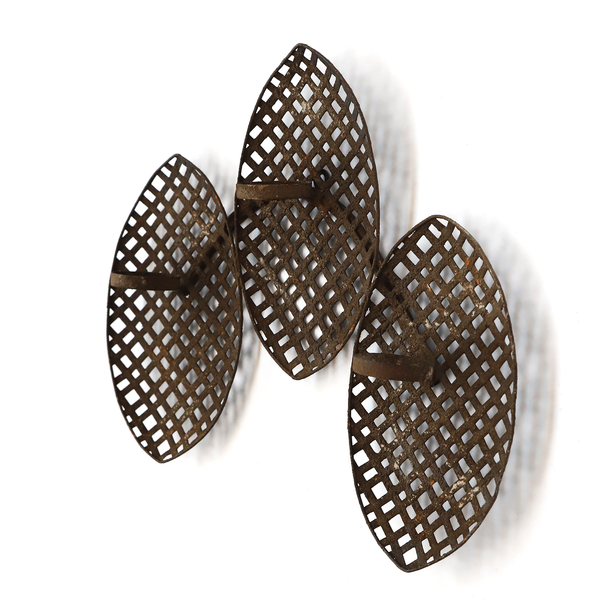 3er Wand-Teelichthalter aus Eisen, rost, B 40 cm, H 37 cm, L 7,5 cm von fischer's lagerhaus