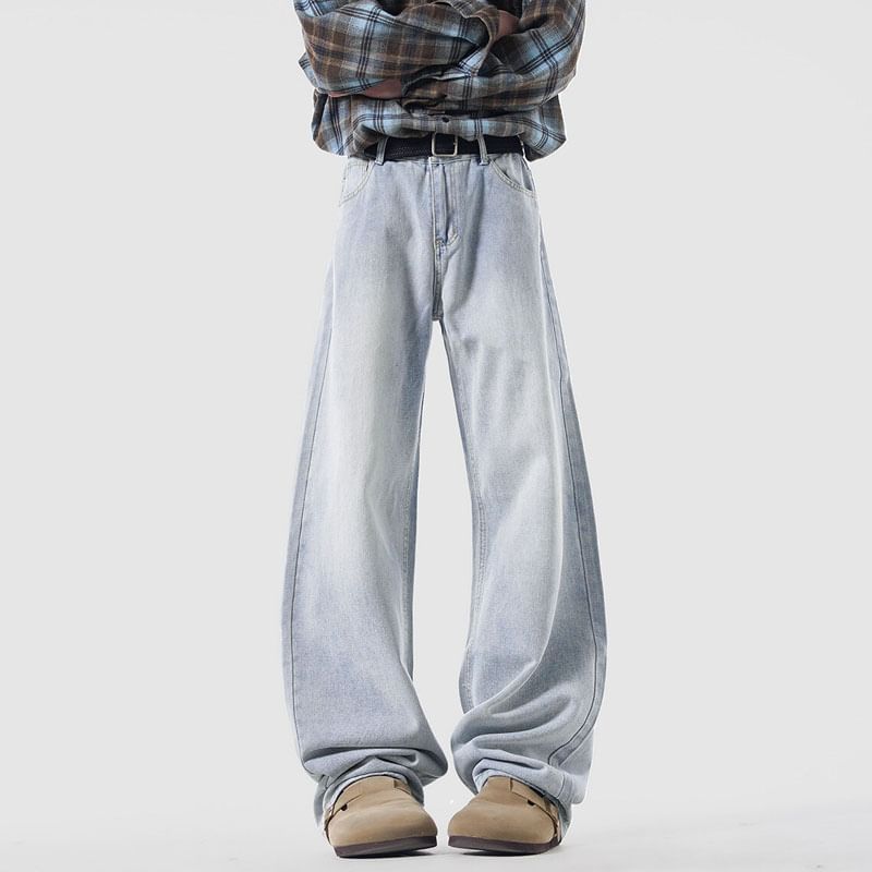 Derbundy - Mid Rise Washed Straight Leg Jeans