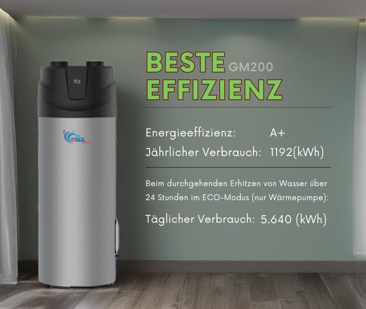 Wärmepumpenboiler 200L – Neue R290 Brauchwasserwärmepumpe & Warmwasserboiler mit integriertem Speicher, energieeffizient & umweltfreundlich