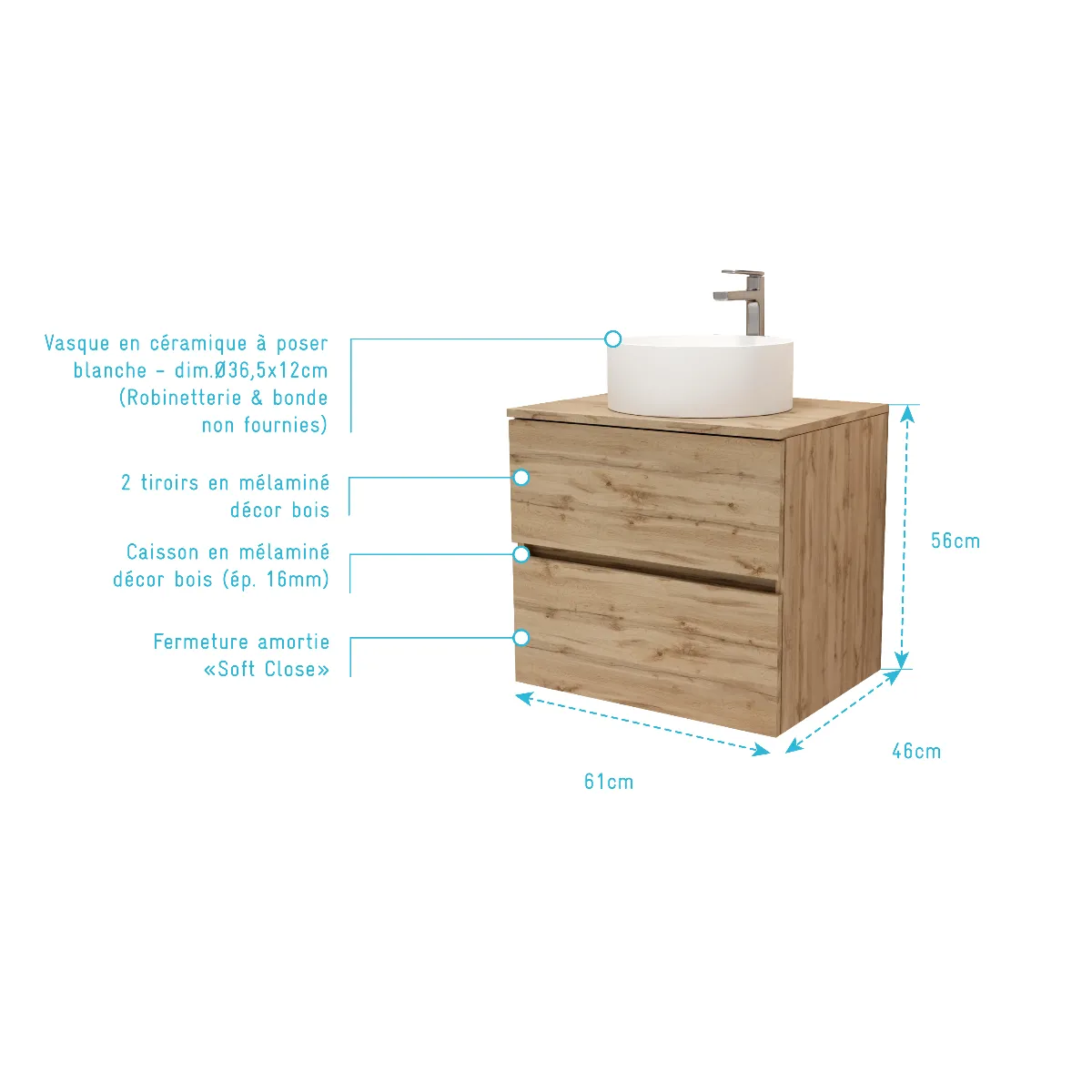 AURLANE TIMBER - Meuble salle de bain 60 cm
