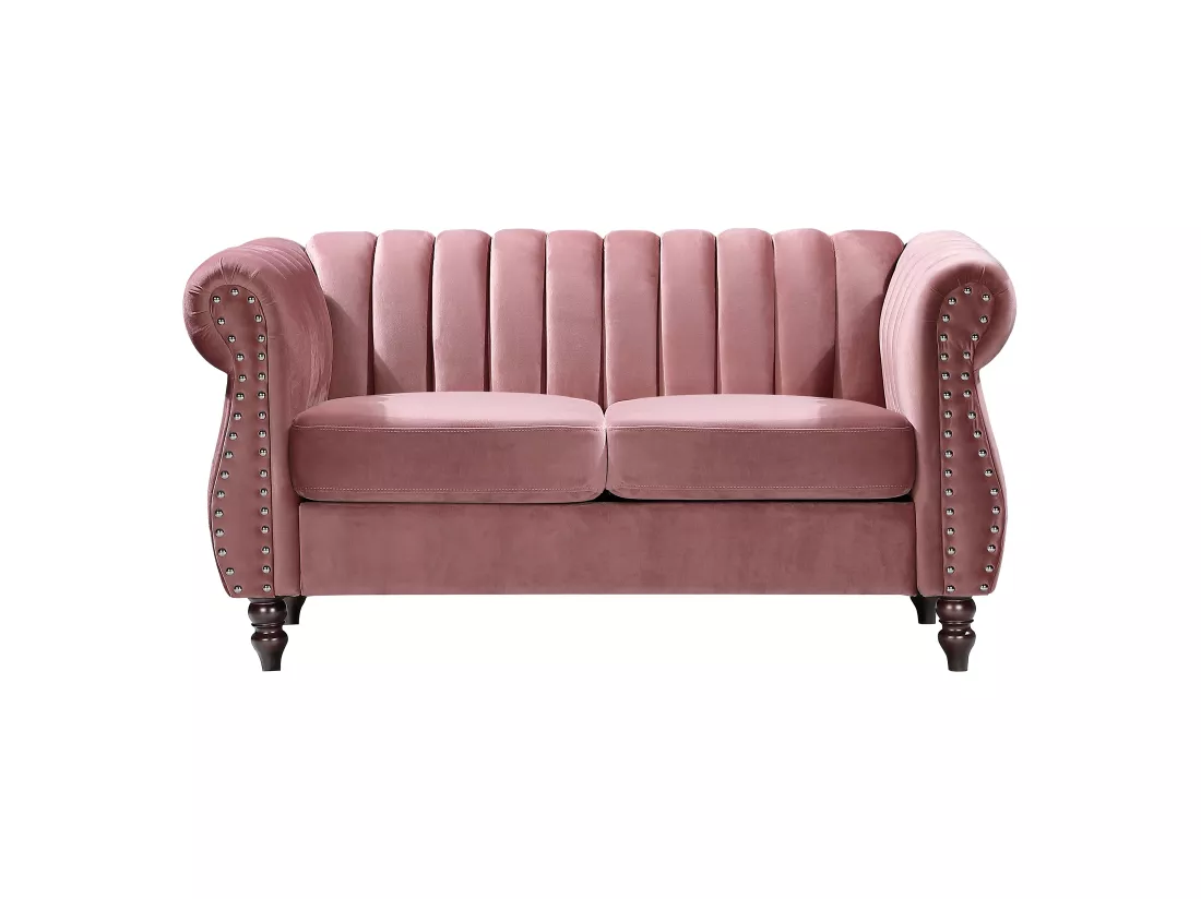 Canapé chesterfield 2 places en velours vieux rose TRUMBO