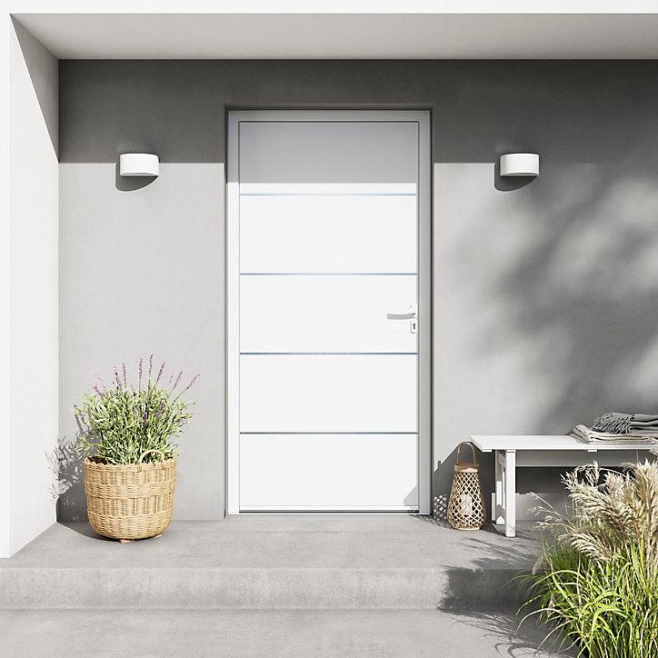 Porte d'entrée FORTIA alu blanc RAL 9003 Cecina 96 x h.218 cm poussant gauche