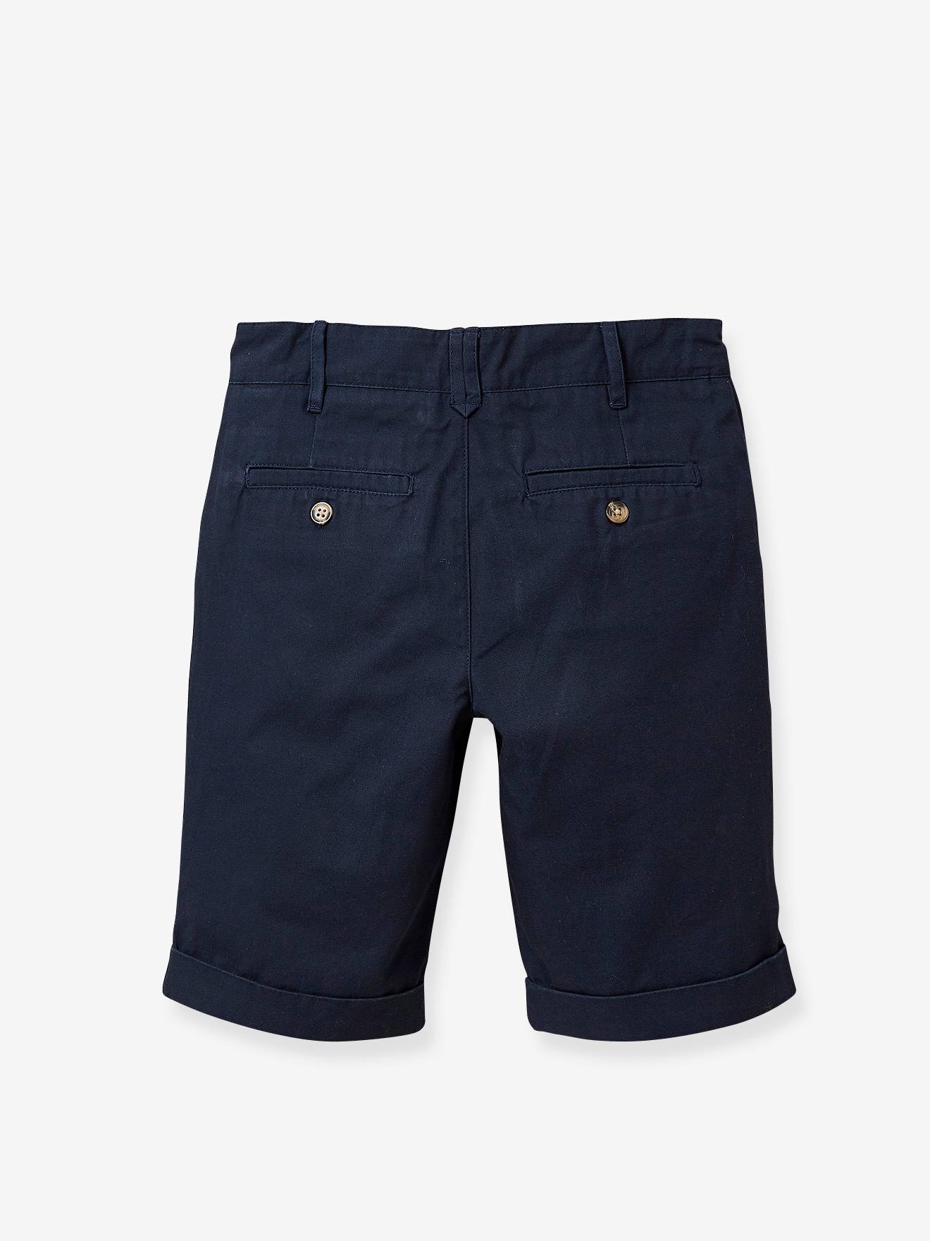 Bermuda clássica para meninos, modelo CYRILLUS, cor azul-marinho lisa.