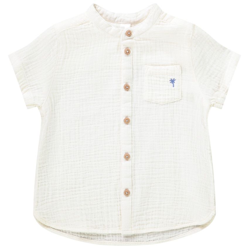 Chemise manches courtes en gaze de coton pour bébé garçon - Ecru