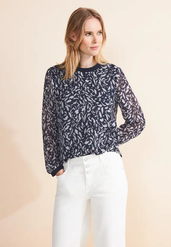 Print Chiffon Bluse - deep blue