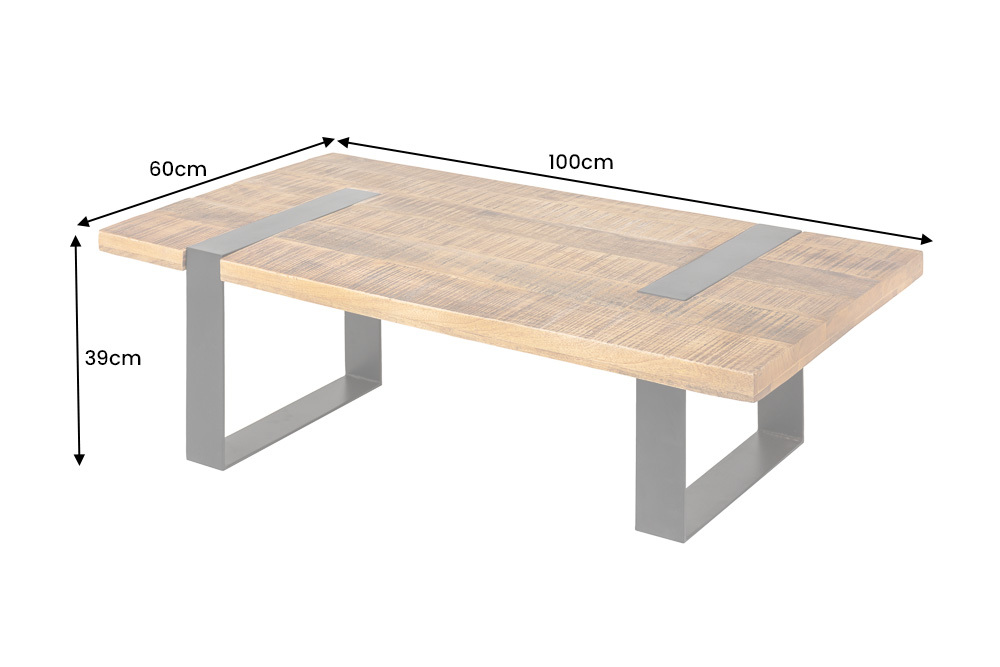 Massiver Couchtisch IRON CRAFT 100cm braun natur Mangoholz schwarz Metall