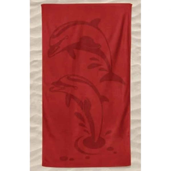 Toalha de Praia Microfibra Lisa Dois Golfinhos em Relevo 180 x 100 cm Vermelho