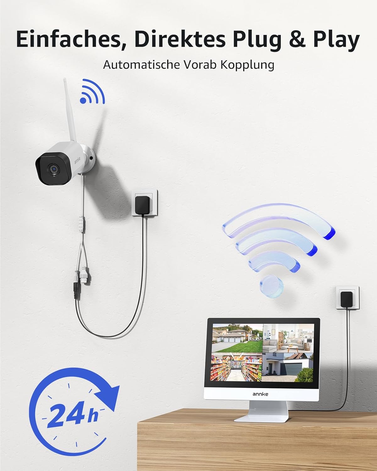ANNKE 3MP Überwachungskamera Set Aussen WLAN mit 12''Monitor, 10CH 4K Wireless NVR mit 4 Pcs 3MP WiFi Kameras, 2-Wege-Audio, Personenerkennung, 24/7 Aufnahme, 30M Nachtsicht für Aussen, Innen, 1TB HDD