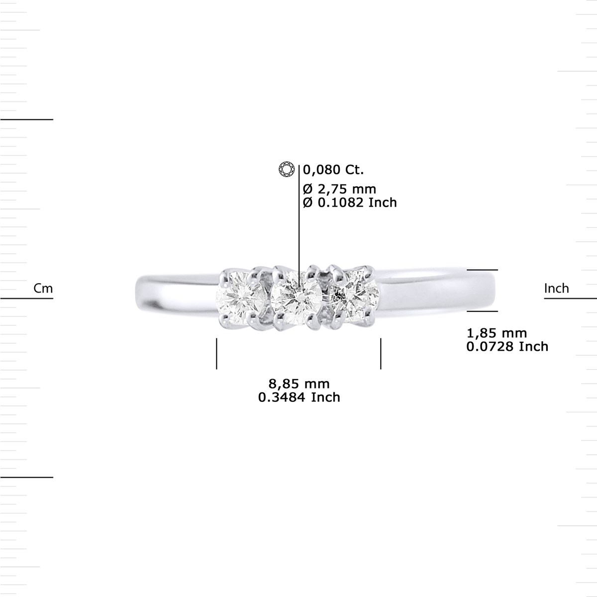 Bague TRILOGIE Diamants 0,24 Cts Serti Griffes Or Blanc 18 Carats