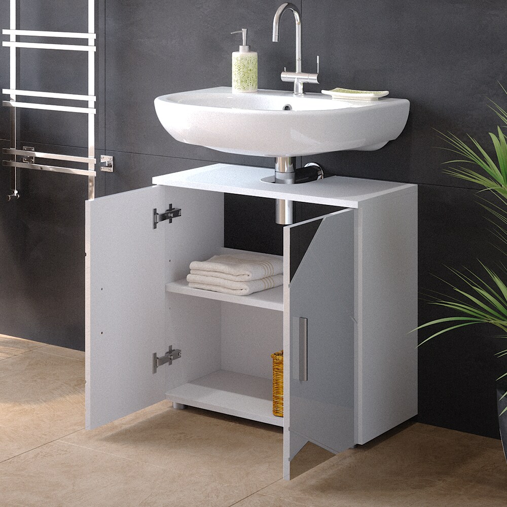 Vicco Spiegelwaschtischunterschrank Waschbeckenunterschrank Badschrank Irma Weiß Hochglanz modern 60x59 cm Badezimmer Schrank Badmöbel Schranktür Schrankfach Ablage Aufbewahrung Dekospiegel