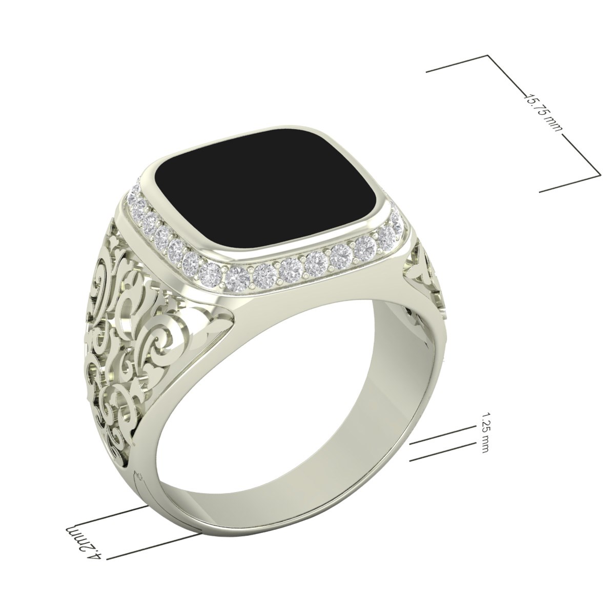 Cadeau Anniversaire : Bague Homme en Or Blanc, Onyx et Diamants 10.08grs | Aden