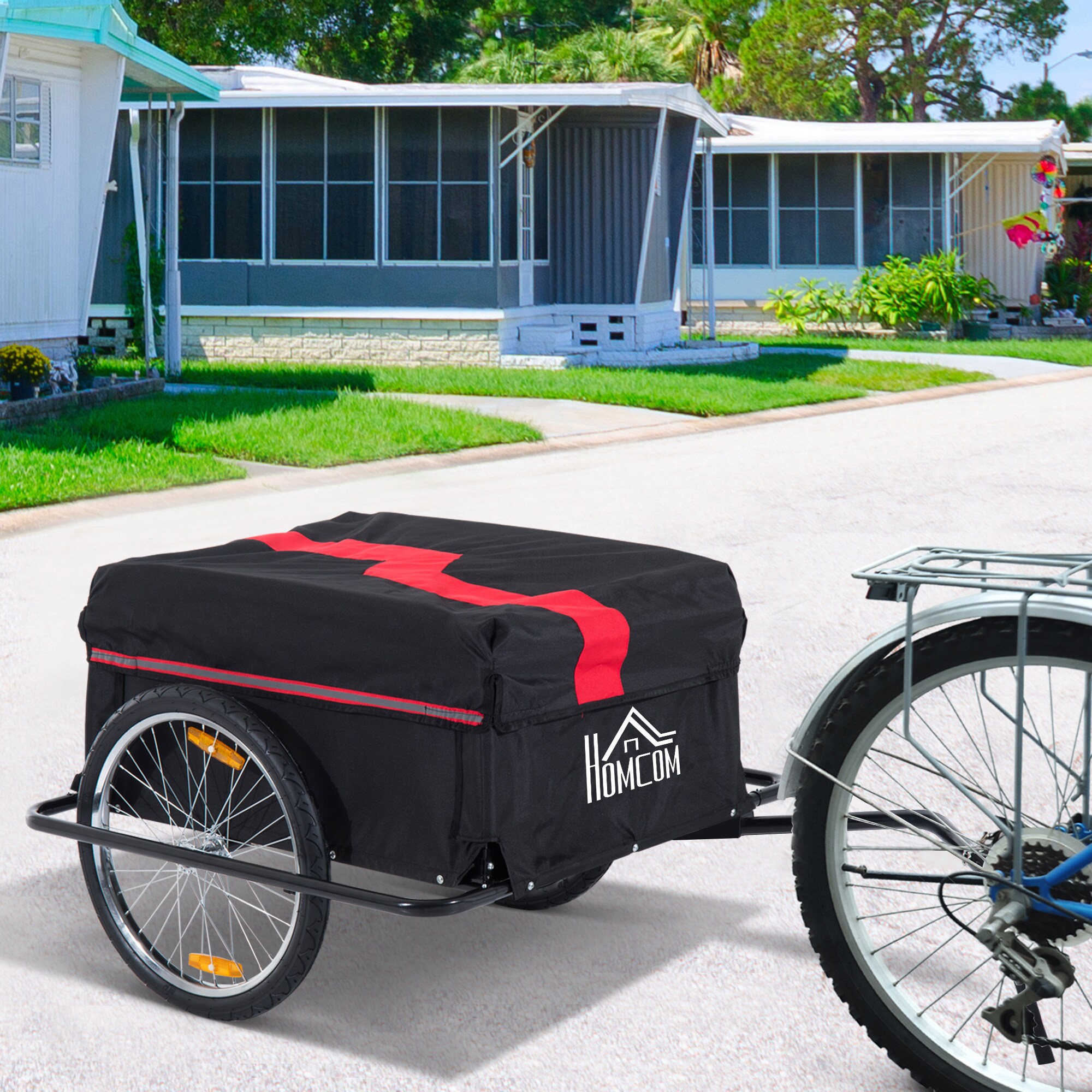 HOMCOM Transportanhänger für Fahrräder schwarz, rot 140 x 88 x 60 cm (LxBxH)