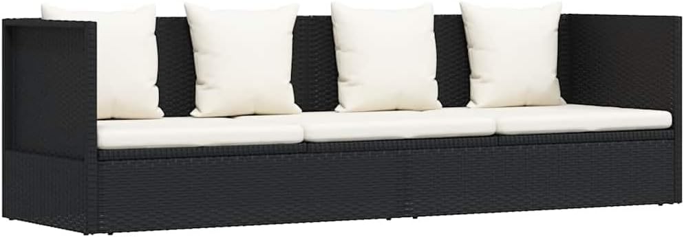 vidaXL Garten-Sofabett mit Kissen Gartensofa Gartenmöbel Gartenliege Loungebett Outdoor Tagesbett Sofa Garten Schlafsofa Sofa Poly Rattan Schwarz