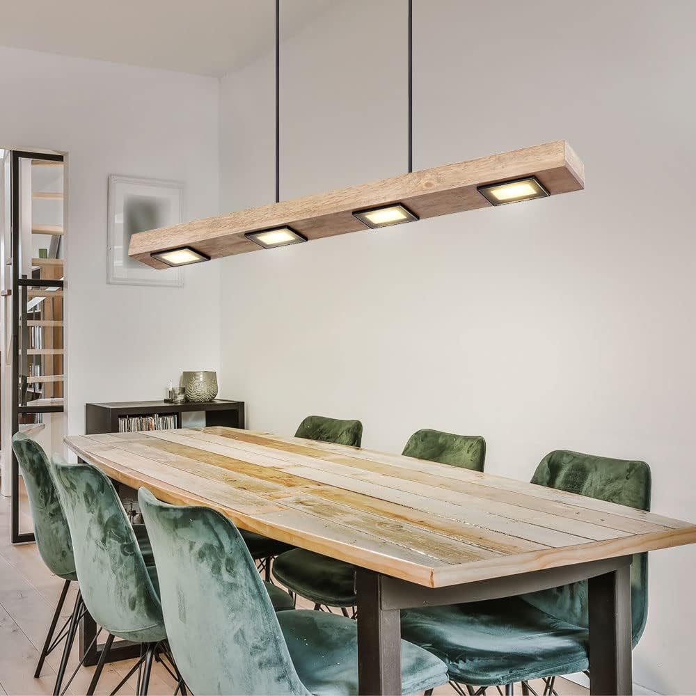 Pendelleuchte Holz lang Holzlampe hängend Hängeleuchte Glas satiniert dunkelbraun, Metall schwarz matt, 6x LED 6x 5W 6x 390Lm warmweiß, L 75 cm