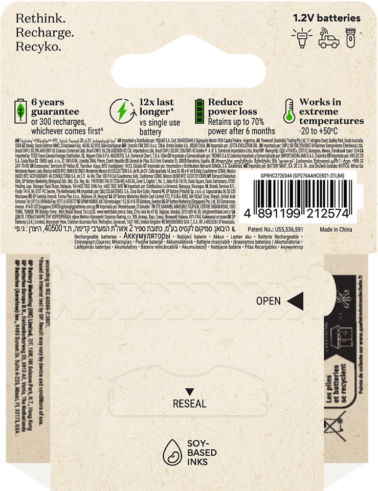 GP ReCyko - Genopladelige AA Batterier, 2600 mAh, 4-pak