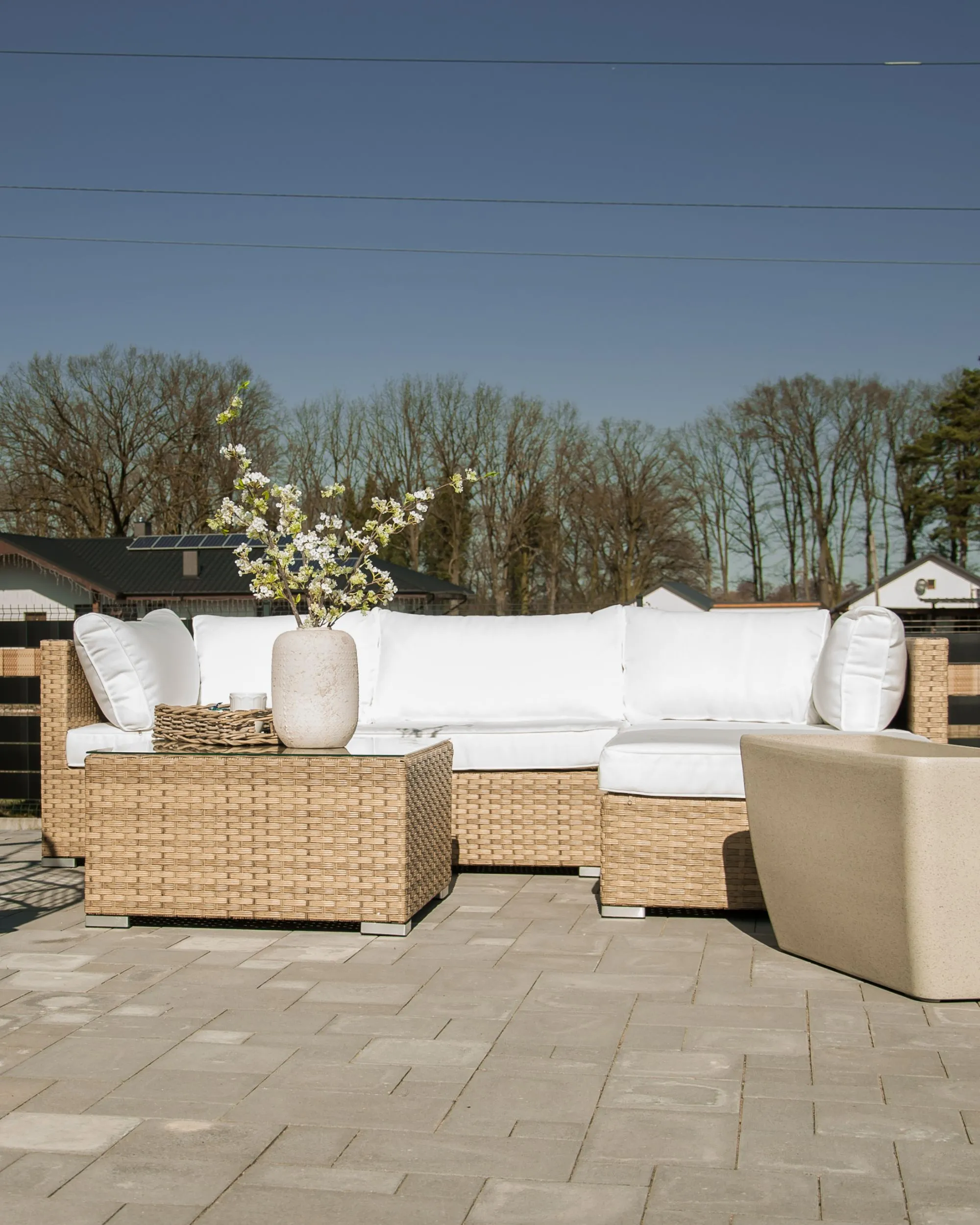 Tuin hoekloungeset met tafel 4-zits SANO linkszijdig modulair PE rotan Natuurlijk