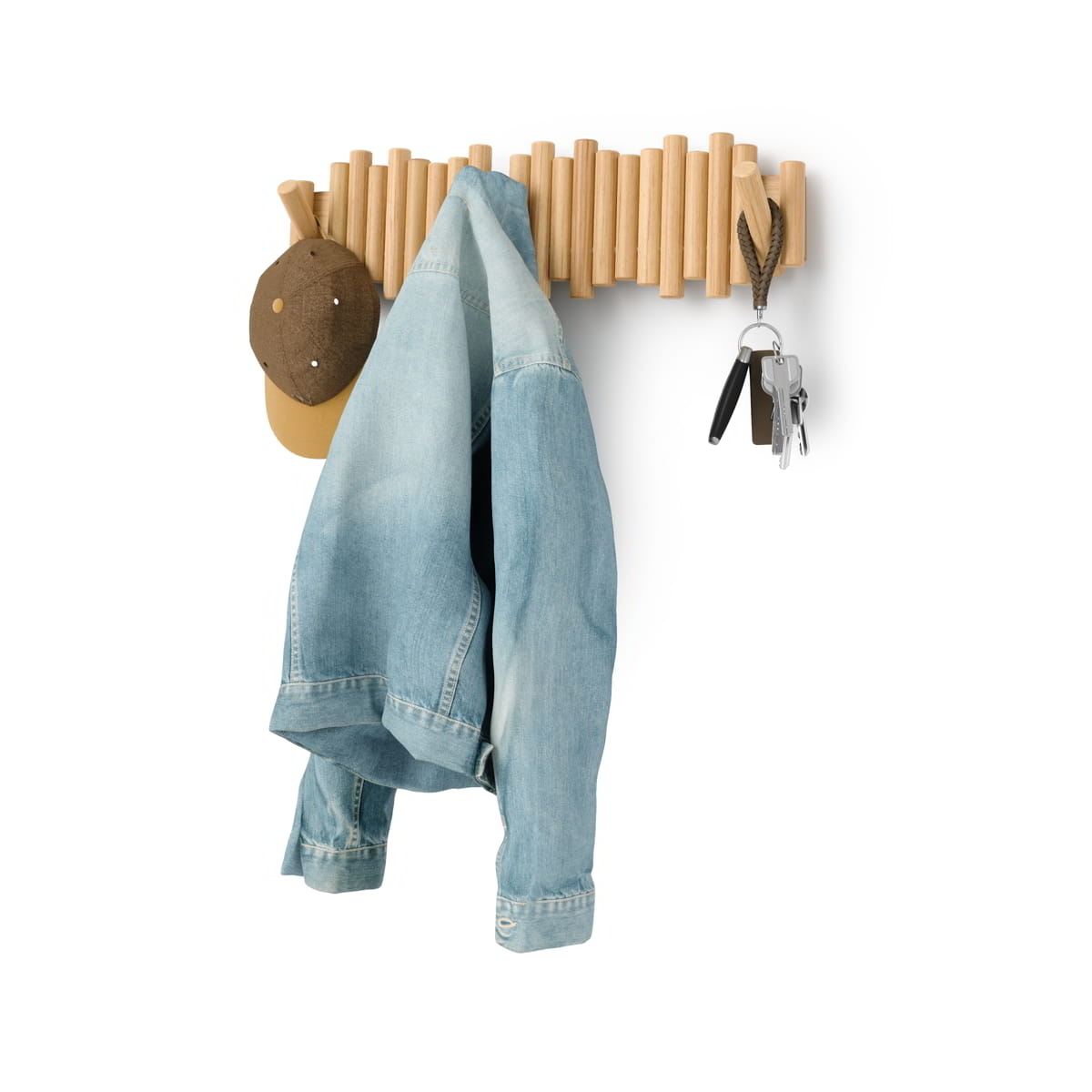 WandkapstokUmbra Picket 8 haken naturel hout