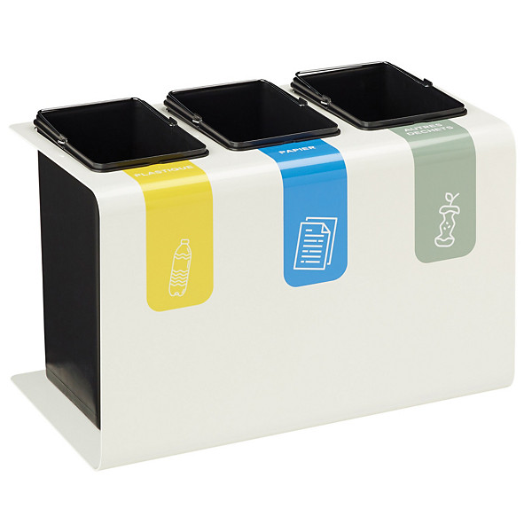ROSSIGNOL Corbeille de tri selectif  tribu- 3x15l - blanc signalisation