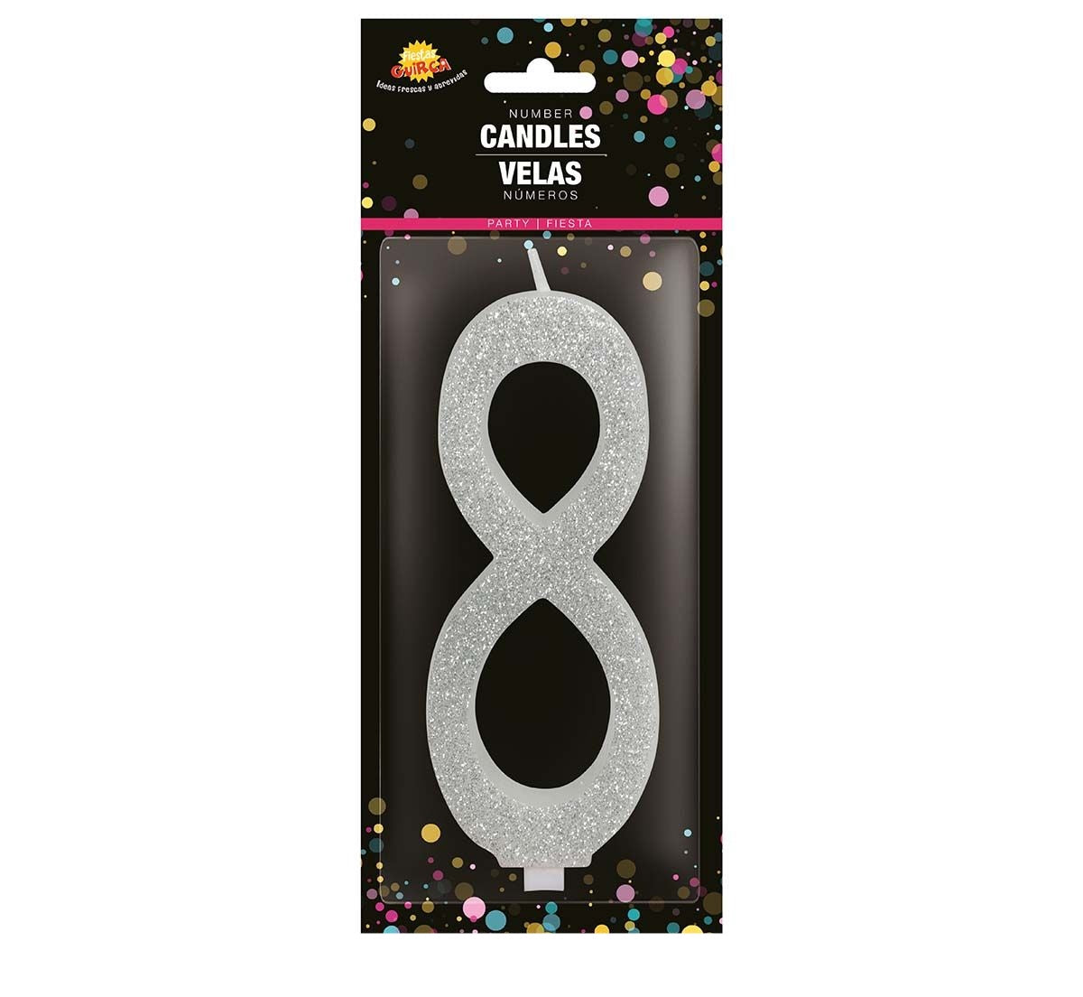 Zilveren Kaars 8 Jaar Glitter 12,5cm