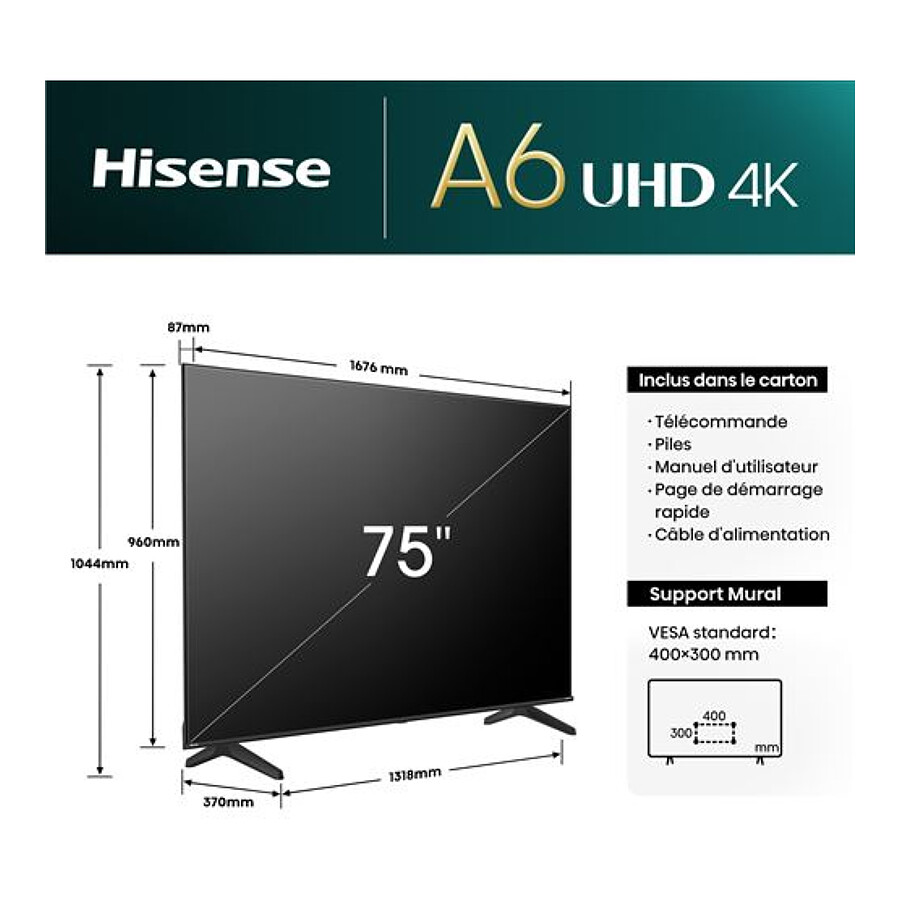 Hisense 75A6N - TV 4K UHD HDR - 189 cm
