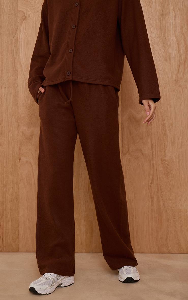 Chocolate Brown Pantalon Large Gris Brossé Toucher Doux