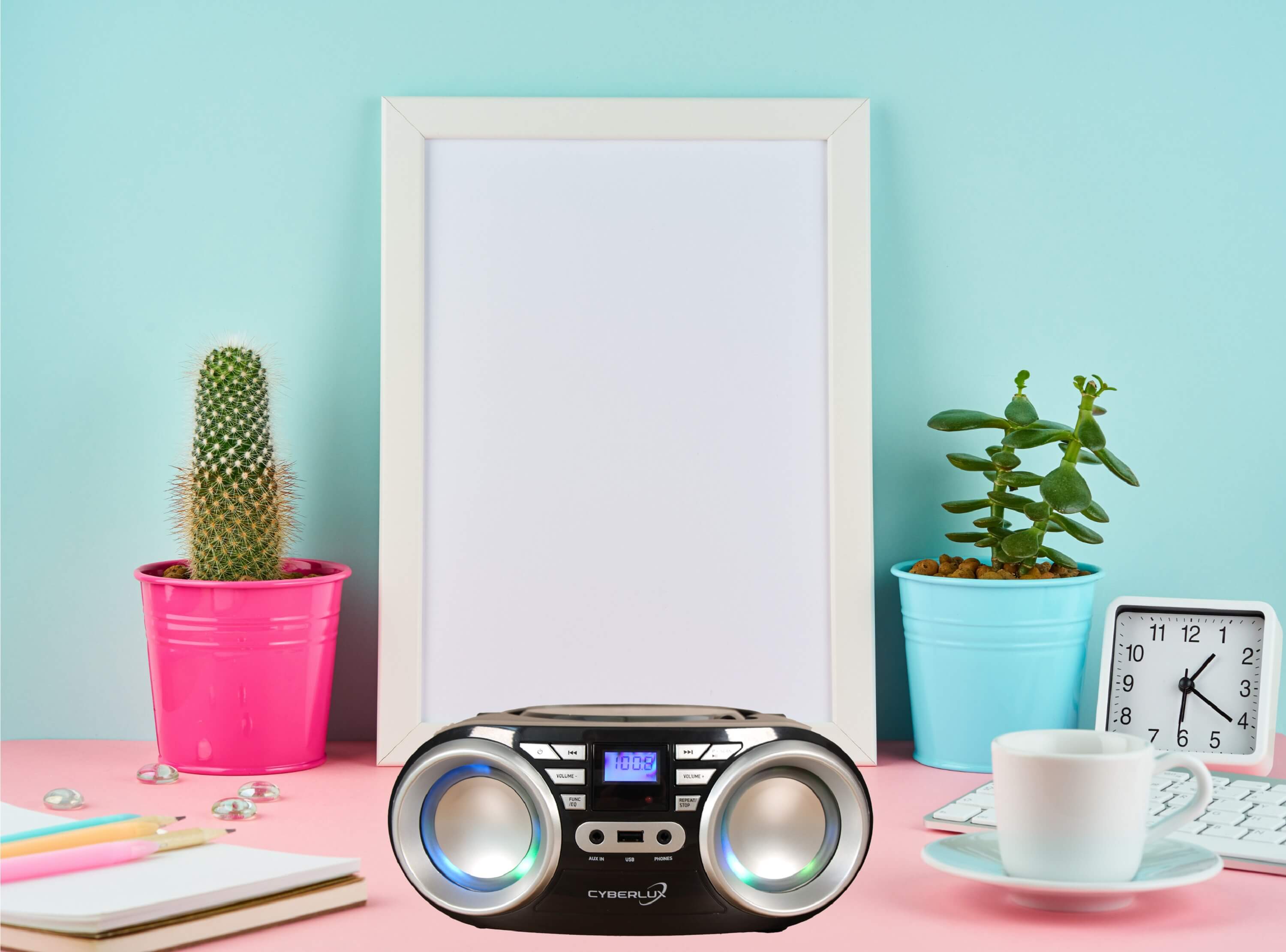 Cyberlux CD-Player m. LED-Beleuchtung USB Kinder Radio Schwarz/Silber