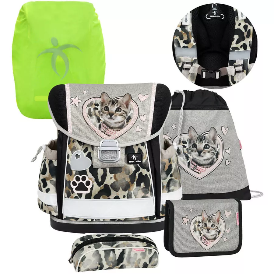 Belmil Schulranzen Classy Schulranzen Set 5-teilig mit Brustgurt Wild Cat
