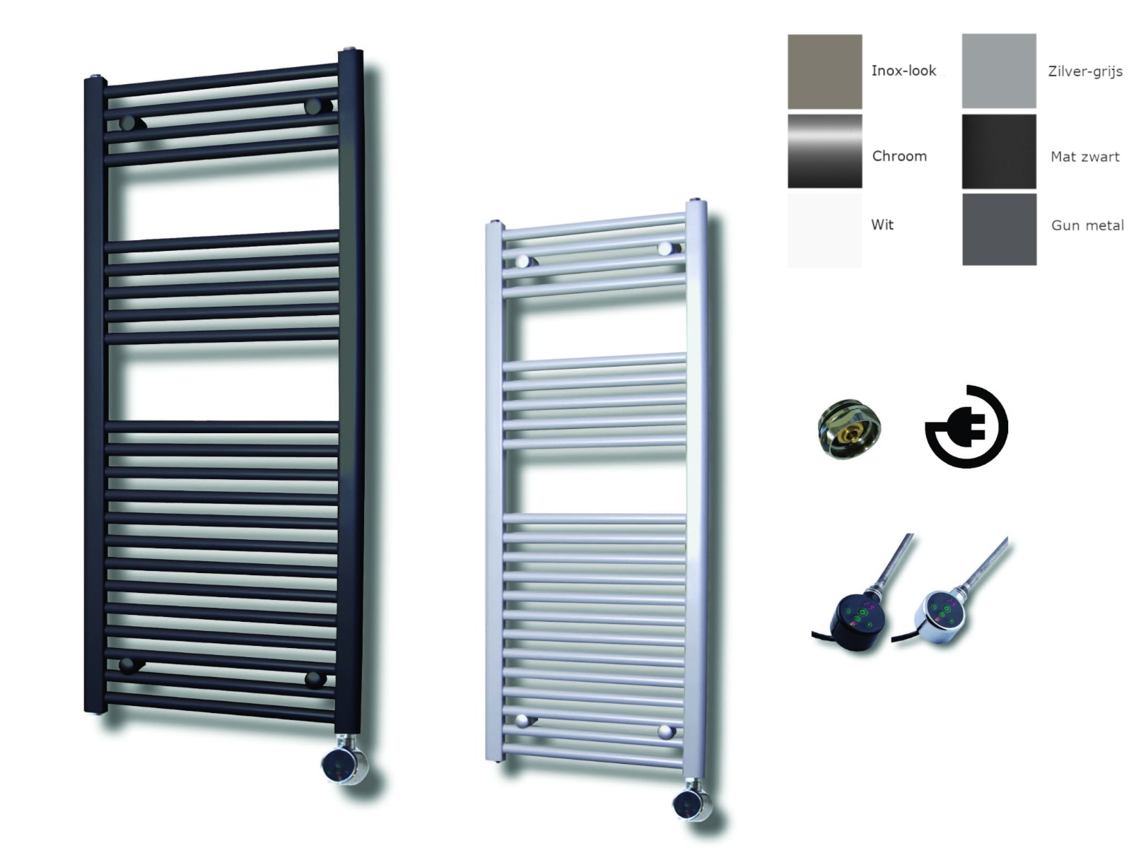 Sanicare elektrische design radiator 60x112cm wit met thermostaat rechts zwart
