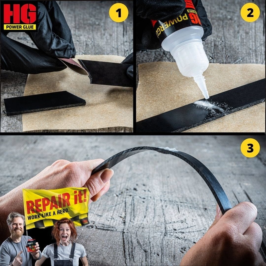 HG Power Glue  Schweissnaht aus der Flasche Starterkit, 2 g / 4 g    Hochleistungs-2-Komponenten-Klebstoff für extreme Reparaturen