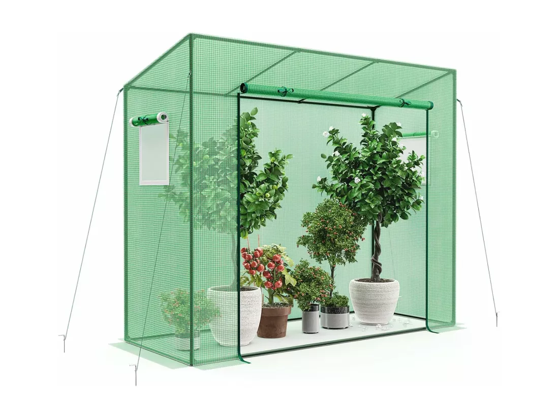 Serre de Jardin Extérieure 200x77x169cm avec Housse PE et Cadre Métal, Porte à Fermeture Éclair, Fenêtres à Moustiquaire - Vert