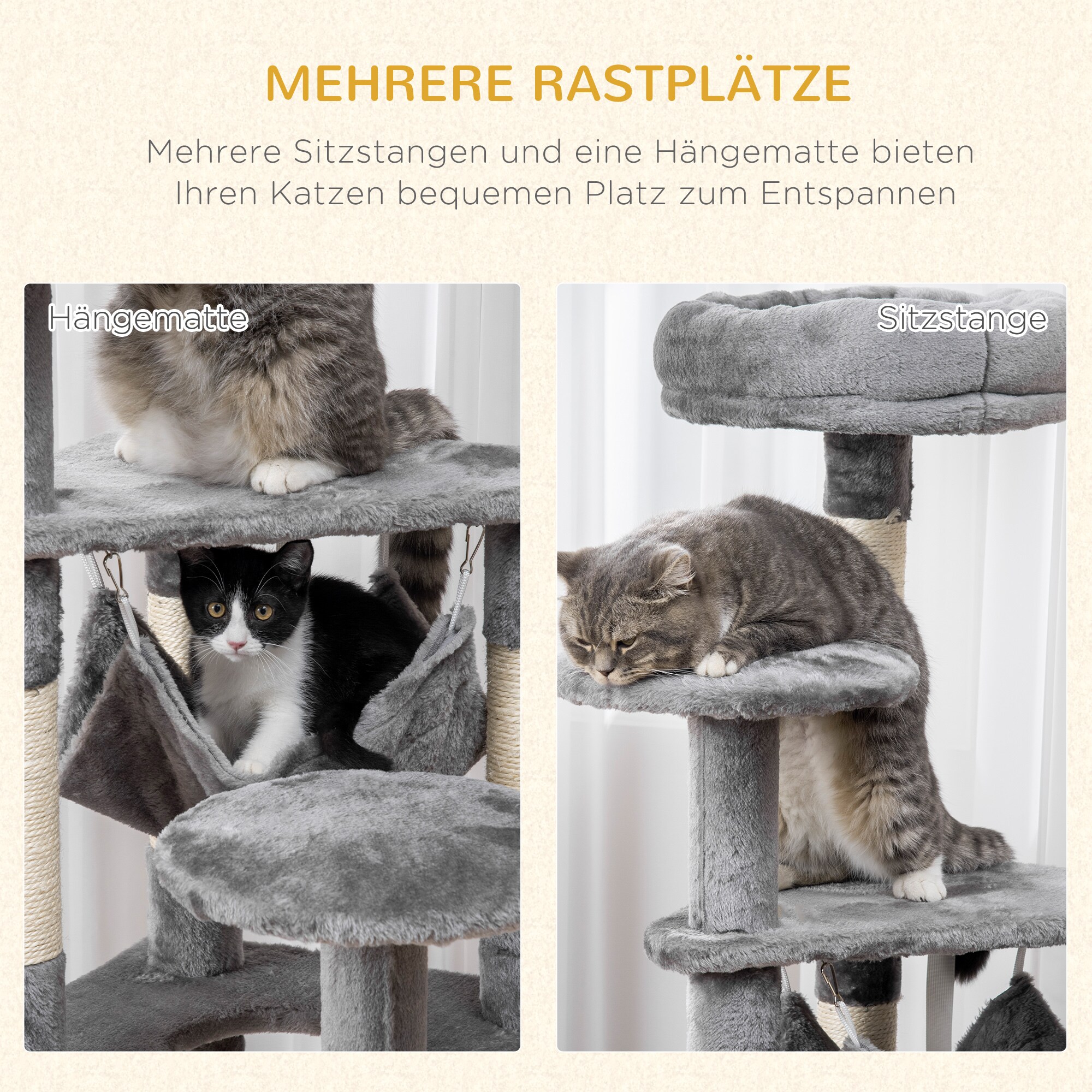 PawHut Katzenbaum mit Hängematte grau 40 x 40 x 132 cm (LxBxH)