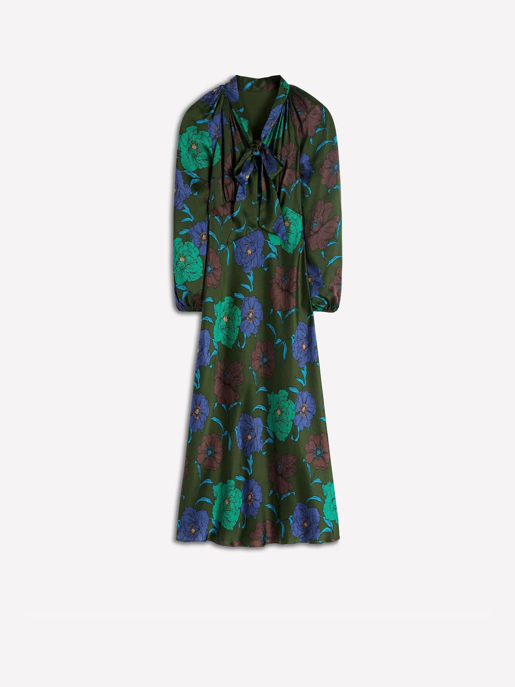 Boden Tie Neck Satin Midi Dress