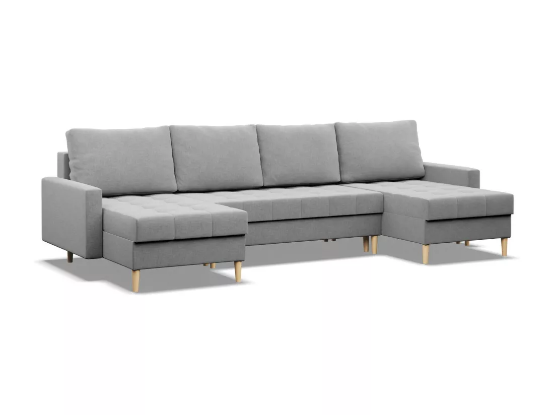 Canapé d'angle en U avec fonction sommeil, 2 méridiennes, Gris