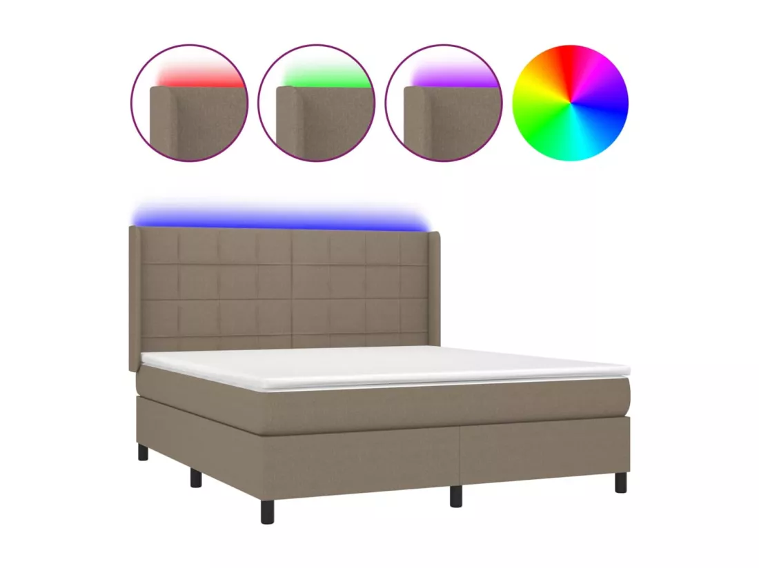Sommier tapissier avec matelas et LED Taupe 180x200 cm Tissu