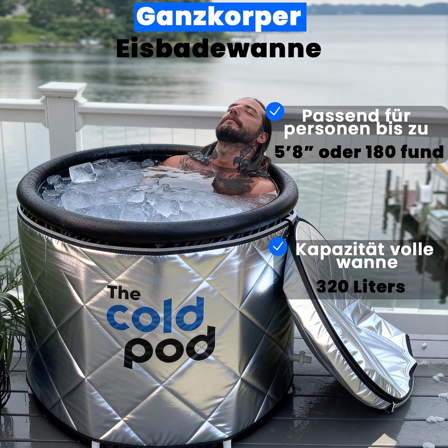 Eisbad Tonne für Athleten mit Abdeckung,tragbares Ice Bath tub für Kryotherapie, The Cold Pod Faltbare Aufblasbare badewanne für den Innen- und Außenbereich Erwachsene (75cm Eisbad Bundle)