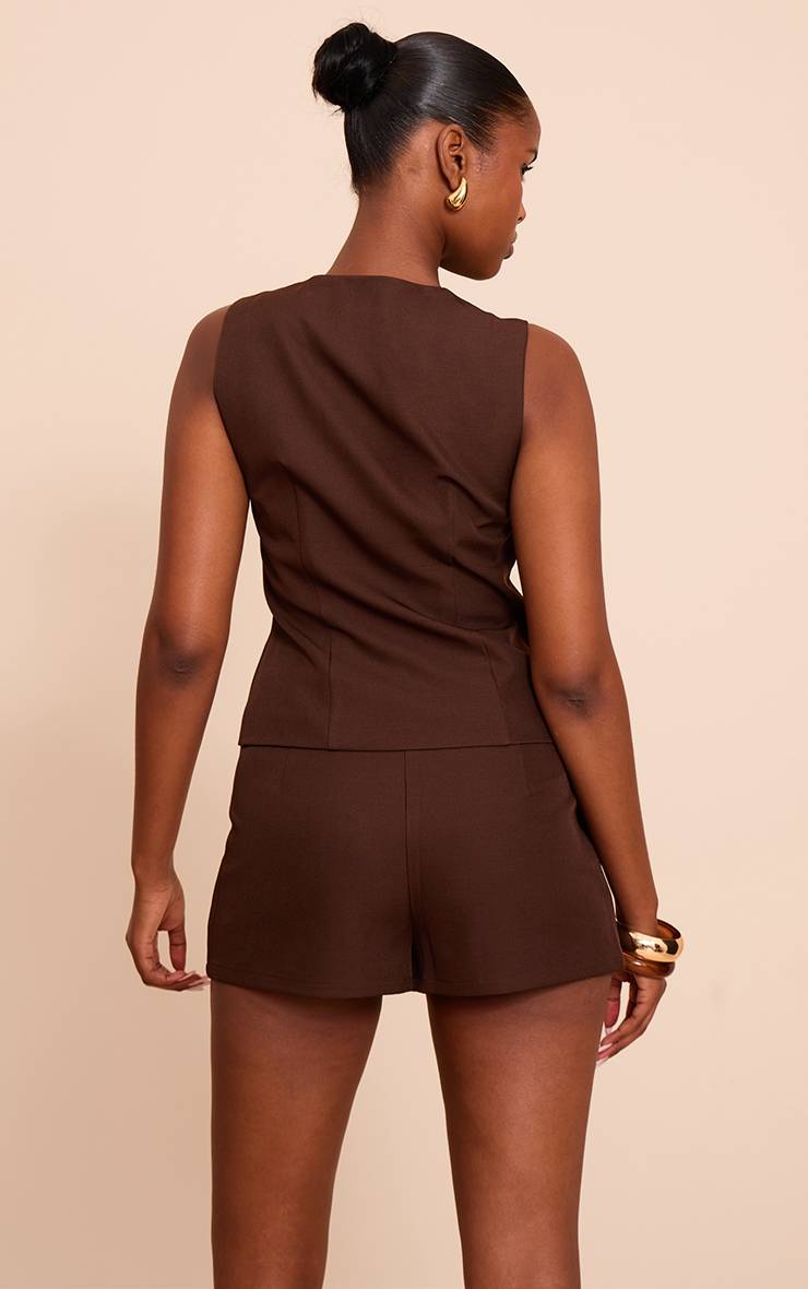 Chocolat Gilet Ajusté En Tissu Tissé