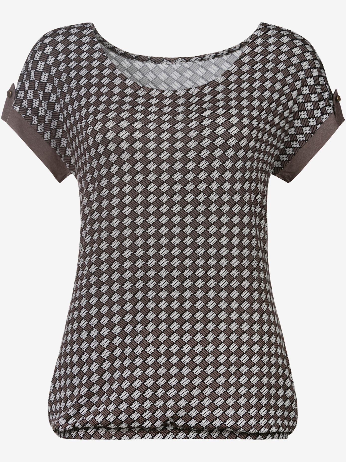 T-shirt manches courtes avec bordure unie et bouton doré