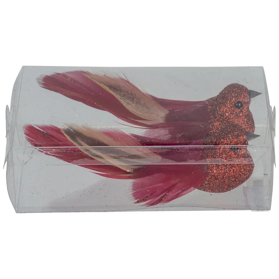 Cosy @ Home Kersthangers - vogel - rood - 2 stuks - 11 cm