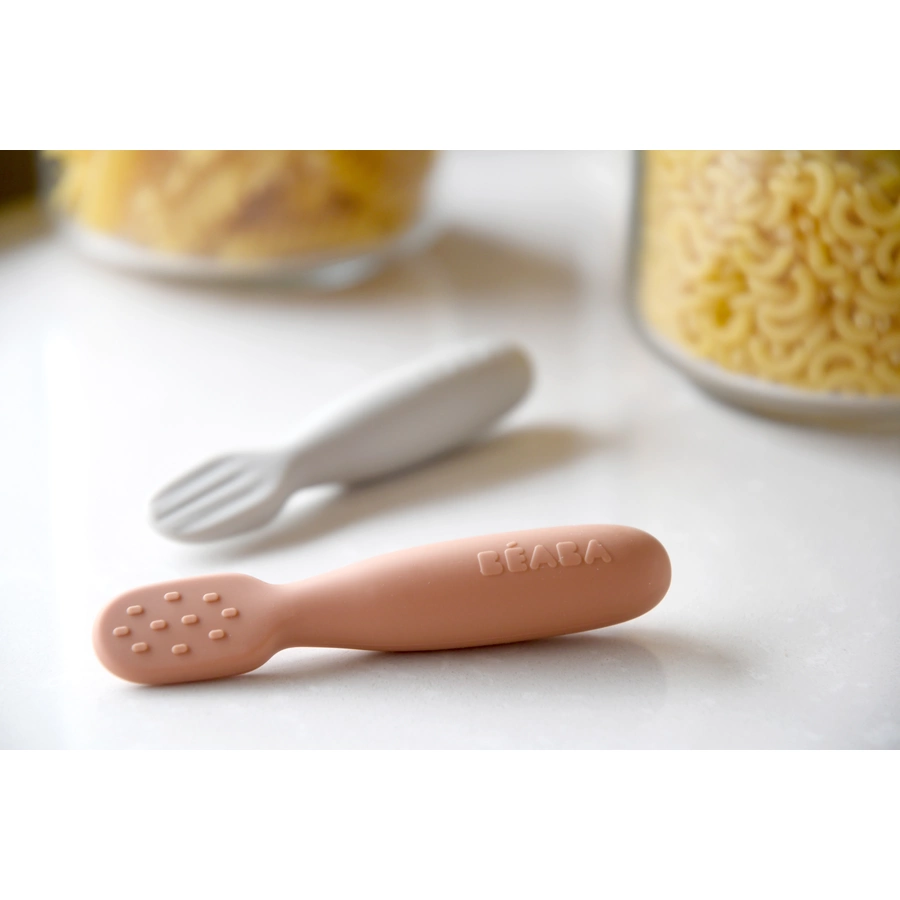 BEABA® Lernlöffel 2er Set aus Silikon terracottavelvet grau