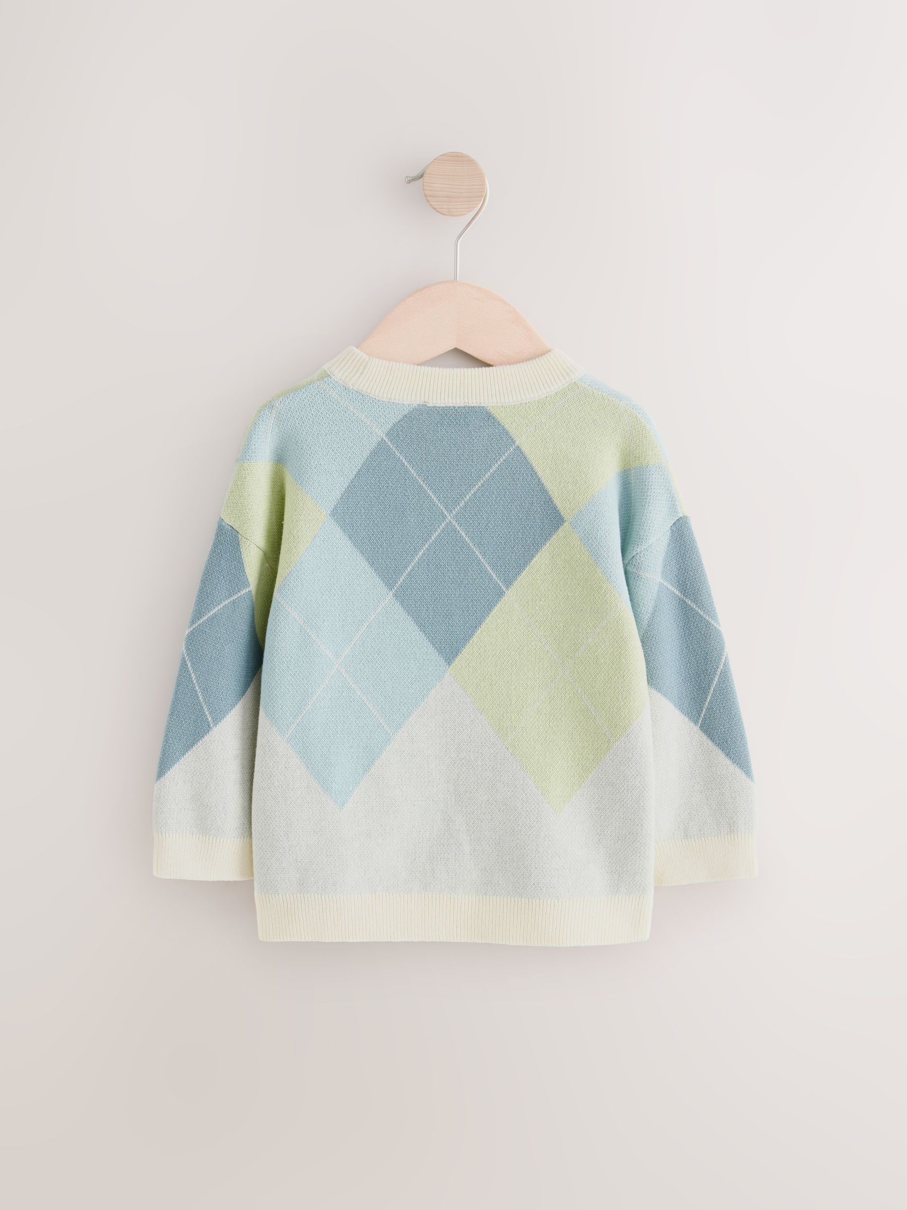 Groen/blauw argyle - Gebreide katoenen trui met ronde hals (3mnd -7jr)