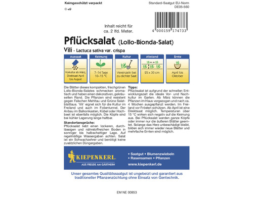Snij-en-kom-weer-sla/losse-bladsla 'Vili' Kiepenkerl sla zaden