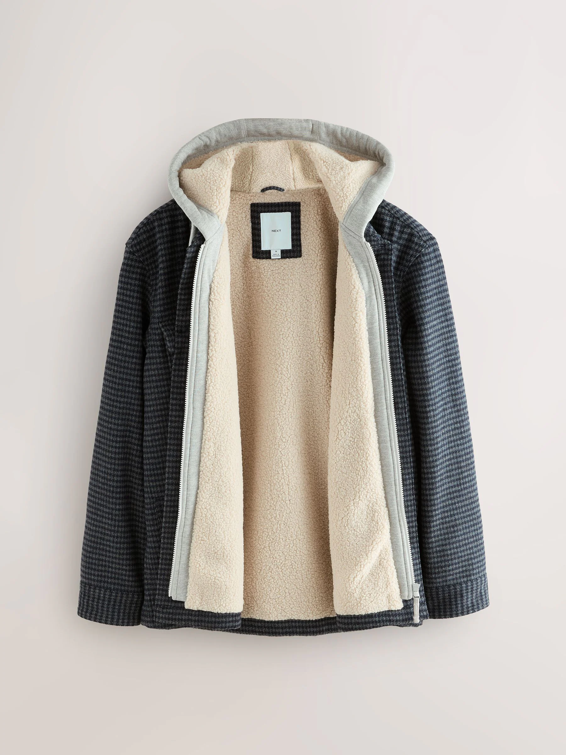 Blauw - Borg gevoerd ruit overshirt met capuchon