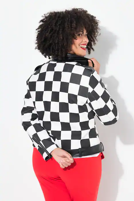 Lederoptik-Jacke, Bikerjacke, Schachbrett-Karo, schwarz