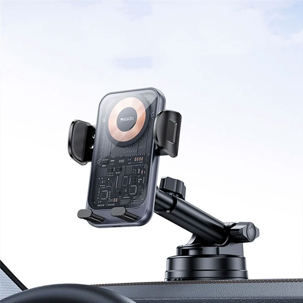 (15W) Qi Wireless Charger Auto KFZ Smartphone Teleskoparm Halterung Ladegerät mit Saugnapf - Schwarz