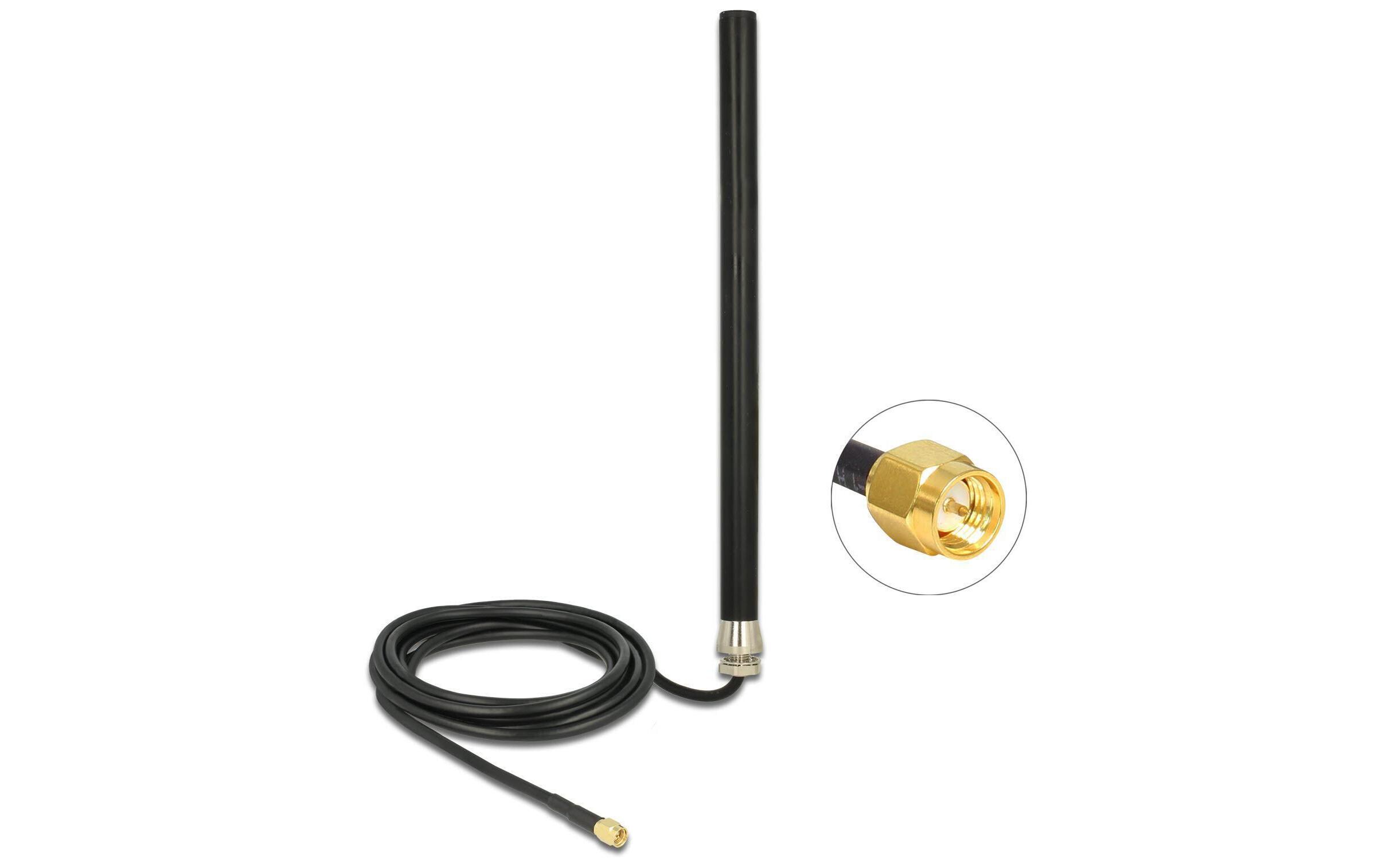 LTE-Antenne SMA SMA 3 dBi RundstrahlDelock LTE UMTS GSM Antenne SMA Stecker 3 dBi omnidirektional starr mit Anschlusskabel RG-58, 3 m Wandmontage outdoor schwarz